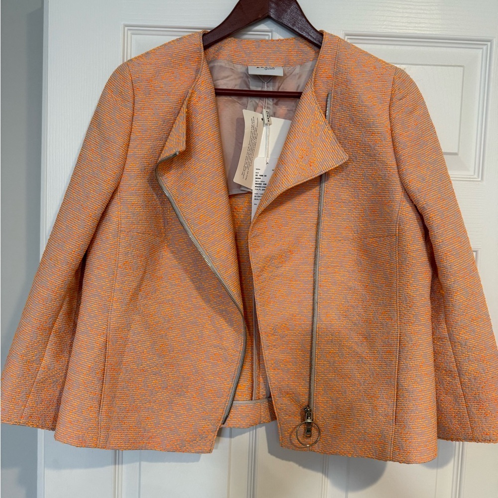 Akris Punto Tweed Electric Orange Moto Jacket